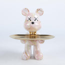 Escultura Urso Graffiti Art com Bandeja em Aço Inox – Peça Única de Design 20cm