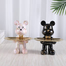 Escultura Urso Graffiti Art com Bandeja em Aço Inox – Peça Única de Design 20cm