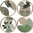 Kit 4 Quadros Redondos de Parede em Madeira – Arte Geométrica Boho Minimalista