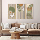 Kit 3 Quadros Decorativos Boho em Madeira – Arte Geométrica Abstrata para Parede