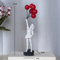 Escultura Menina com Balões em Resina – Arte de Coleção para Mesa 25cm